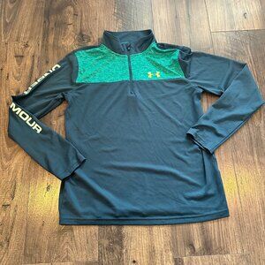 GUC Under Armour Kid's Boy's Loose Long Sleeve Green 1/4 Zip Pullover YLG